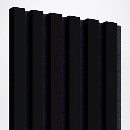 Klemp Wandpaneele – Lamellenleisten aus MDF auf Filz 275 x 30 cm, Wandverkleidung zur Montage mit Kleber oder Klebeband auf schwarzem Untergrund Schwarze Matte