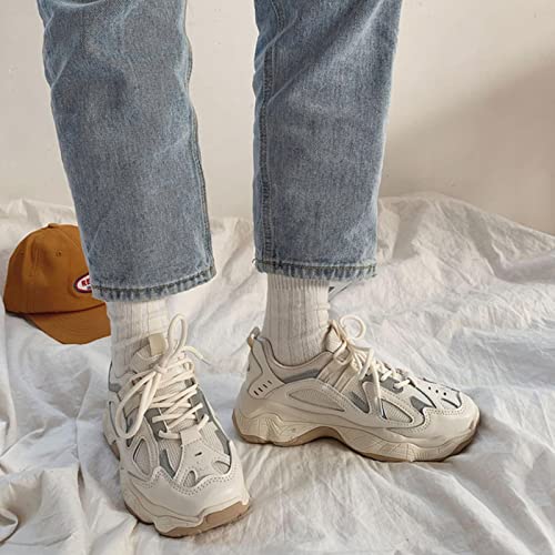 Frauen Sneaker Fashion Mesh Chunky Sneakers Freizeitschuhe Herbst Reflektieren Bequeme Dicke einzige weiße Vater Flats Plattform Schuhe-Beige,40