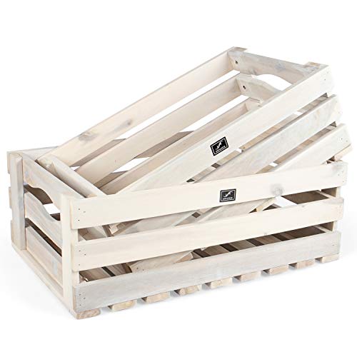 Vanage Holzkiste für Obst und Gemüse | 2er Set | Aufbewahrungskisten aus Akazienholz geölt | Kiste für den Garten, Apfelkiste oder Kartoffelkiste brauchbar in weiß