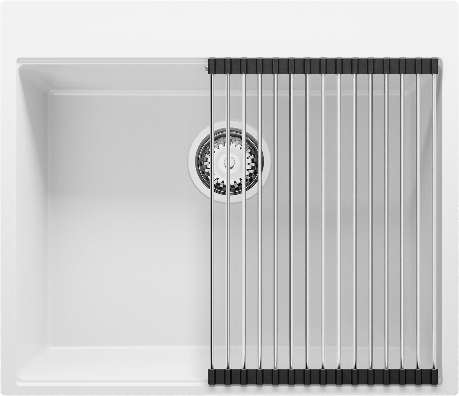 Spülbecken Weiß 58x50 cm, Granitspüle + Ablauf-Set, Küchenspüle für 60er Unterschrank, Einbauspüle von Primagran
