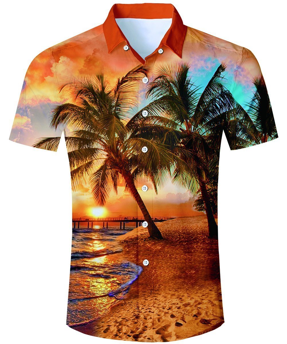 AIDEAONE Herren Palme Kurzarm Sommer Urlaub Hemd Hawaiian Urlaub Hemd