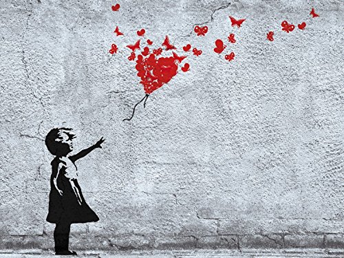 1art1 Mädchen - Mädchen Mit Luftballon Und Schmetterlingen, Banksy-Style, 2-Teilig Fototapete Poster-Tapete 240 x 180 cm
