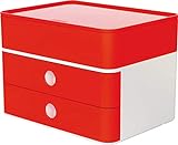 HAN Schubladenbox Allison SMART-BOX plus mit 2 Schubladen, Trennwand sowie Utensilienbox, inkl. Kabelführung, stapelbar, Büro, Schreibtisch möbelschonende Gummifüße, 1100-17, hochglänzend cherry red