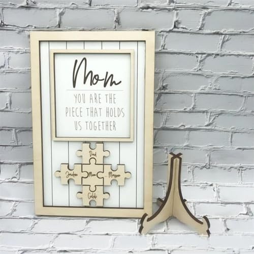 Holzpuzzle-Schild zum Muttertag, personalisiertes Geschenk für Mutter, Mutter, Sie sind das Stück, das uns zusammenhält, Mutter-Puzzleteil, Geburtstagsgeschenk für Mutter, Oma (Holz, 18 x 28 cm)