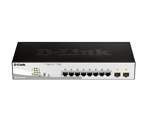 D-Link DGS-1210-10 10-Port Gigabit Smart Switch (8 x 10/100/1000 Mbit/s Base-T-Ports, 2 x 100/1000 Mbit/s SFP-Ports), schwarz / grau