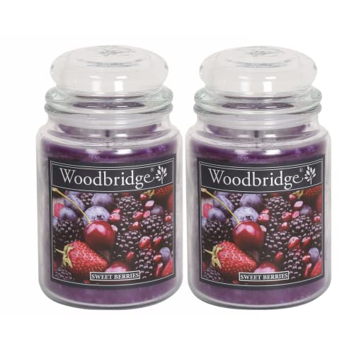 Woodbridge Duftkerze im Glas mit Deckel | 2er Set Sweet Berries | Duftkerze Fruchtig | Kerzen Lange Brenndauer (130h) | Duftkerze groß | Lila Kerzen (565g)