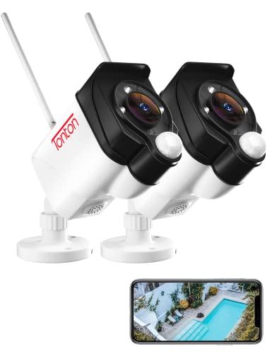Überwachungskamera Aussen Tonton, WLAN CCTV IP Kamera Outdoor, Intelligente Mensch Bewegungserkennung, Drehbarer Ständer, Wetterfest, 30m Farbnachtsicht, Fernzugriff (Kompatibel mit Tonton NVR)
