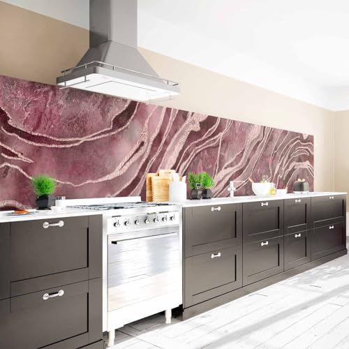 Arcondo Küchenrückwand Spritzschutz Selbstklebend mit Motiv Edelstein Rubin und Gold Folie Premium Glanz 200 x 70 cm