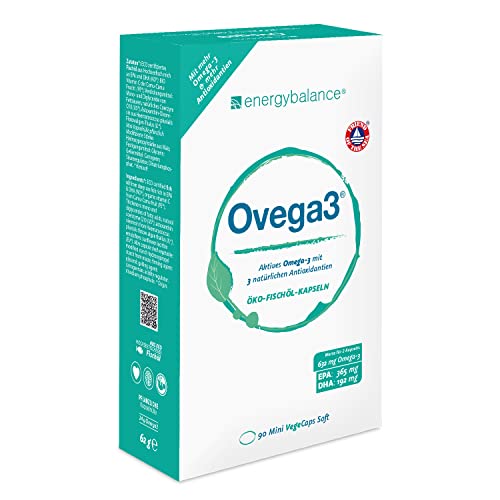EnergyBalance Ovega3 - Omega3 Fischölkapseln - Astaxanthin, Vitamin C, Q10, Antioxidantien - Glutenfrei, ohne Gelatine, schadstofffrei - 90 Mini VegeCaps