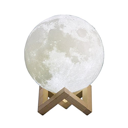 KINGCOO 3D Mond Lampe Luna Nachtlicht,LED Nachladbare Touch Helligkeit Gelbe und Weiße Justierbare Schreibtisch Lampe Kind Raum Dekor Geburtstags Weihnachts(18 CM)