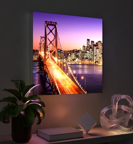 MyMaxxi - Pixlip Poster San Francisco Wandbild Design Wand Dekoration, Foto Mehrfarbig Leuchtrahmen - Skyline, 84x60 cm, Rahmen: Leuchtrahmen inkl. Druck