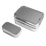 Lunchbox 3in1 BIG - Große Three-in-one Brotdose aus Edelstahl - 100% BPA frei, fest verschliessbar