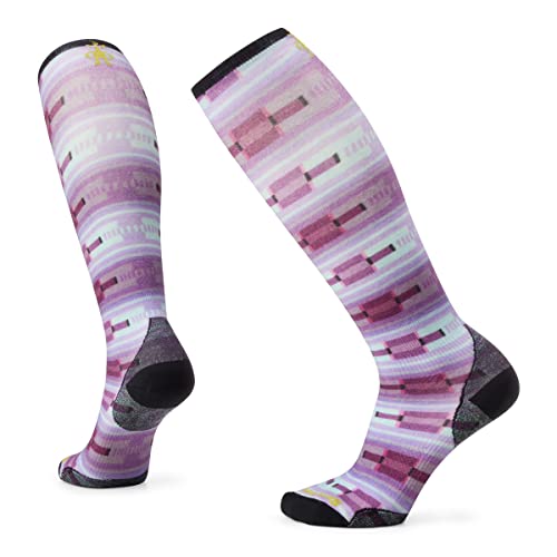 Smartwool Women's Ski Zero Cushion Flirt with Me Print OTC Socks, Purple IRIS, L