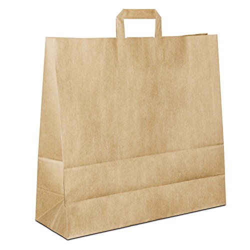 50 x Papiertragetaschen braun 45+16x43 cm | stabile Papiertüten | Paper Bags Flachhenkel | Papiertaschen Groß | Einkaufstasche | HUTNER