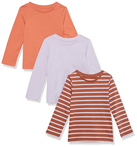 Amazon Aware Mädchen Langärmeliges lockeres T-Shirt aus Bio-Baumwolle, 3er-Pack, Lila, 4 Jahre