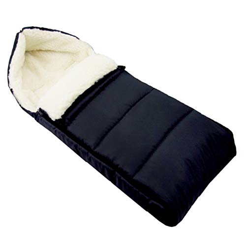 BAMBINIWELT universaler Winterfußsack (108cm), auch geeignet für Babyschale, Kinderwagen, Buggy, aus Wolle UNI liniert (schwarz)