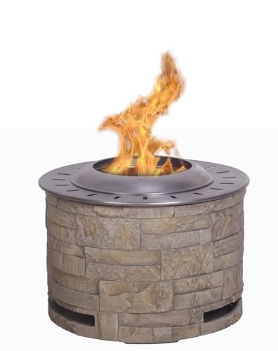 Ajikgn Rauchfreie Feuerstelle in Stackstone Optik mit Holzpellet/Zweig/Holz als Brennstoff