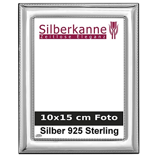 silberkanne Fotorahmen Perlrand 10x15cm Foto Silber 925 Sterling Holzrücken in Premium Verarbeitung