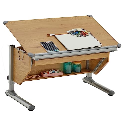 CARO-Möbel Kinderschreibtisch Philipp in Wildeiche - mit Schublade höhenverstellbar, neigbar - Schreibtisch für Schüler