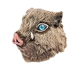 CosplayRim Demon Slayer Inosuke Maske Wildschweinmaske Vollkopf mit Fell, V.4 Maske grau, Einheitsgröße