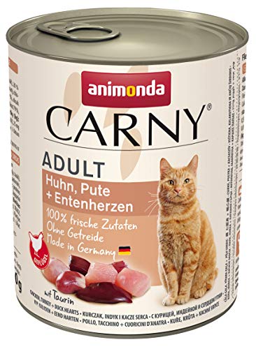 animonda Carny Adult Katzenfutter, Nassfutter für ausgewachsene Katzen, Huhn, Pute + Entenherzen, 6 x 800 g