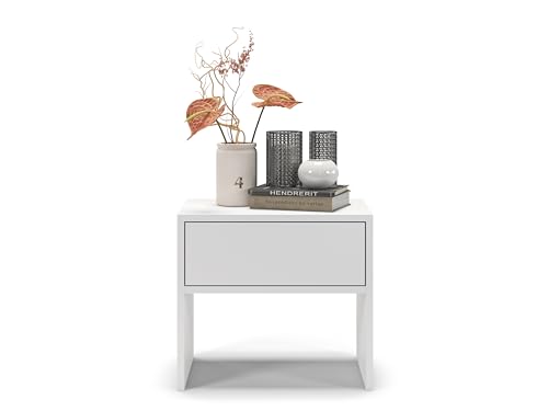 regalik Nachttisch PARI mit Einer Schubkasten 50x45x35 cm - Nachtschrank mit Schublade mit Kugelgelagerten Führungsschienen Tip on - Nachtkästchen Modern Design in Weiß