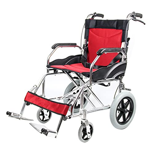 Kleiner Rollstuhl für die Wohnung, Ultraleicht Rollstuhl Faltbar Leicht Aluminium Reiserollstuhl, Rollstühle für Behinderte, Klappbare und Geteilte Rückenlehne, Sitzbreite 45 cm,Rot