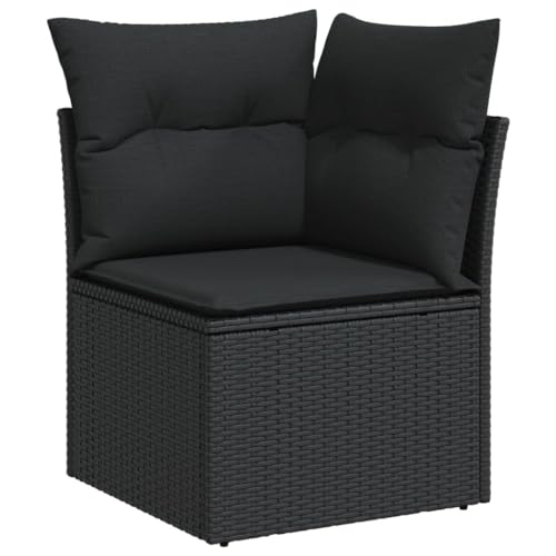 Makastle Gartenmöbel Modular Ecksofa mit Kissen, Gartensofa Lounge Sofa Einzelsofa Outdoor Terrasse Sessel Gartenstuhl, Schwarz Poly Rattan 62 x 62 x 69 cm