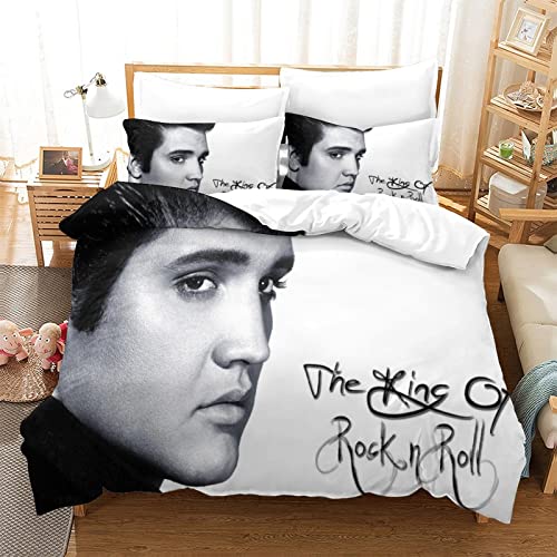 wrtgerht Elvis Presley 3D Print Muster Kinder Bettbezug Star Bettbezug Und Zwei Kissenbezug,3D R&B Digital Print,Mikrofaser Mit Reißverschluss Set Doppelter（200x200cm）