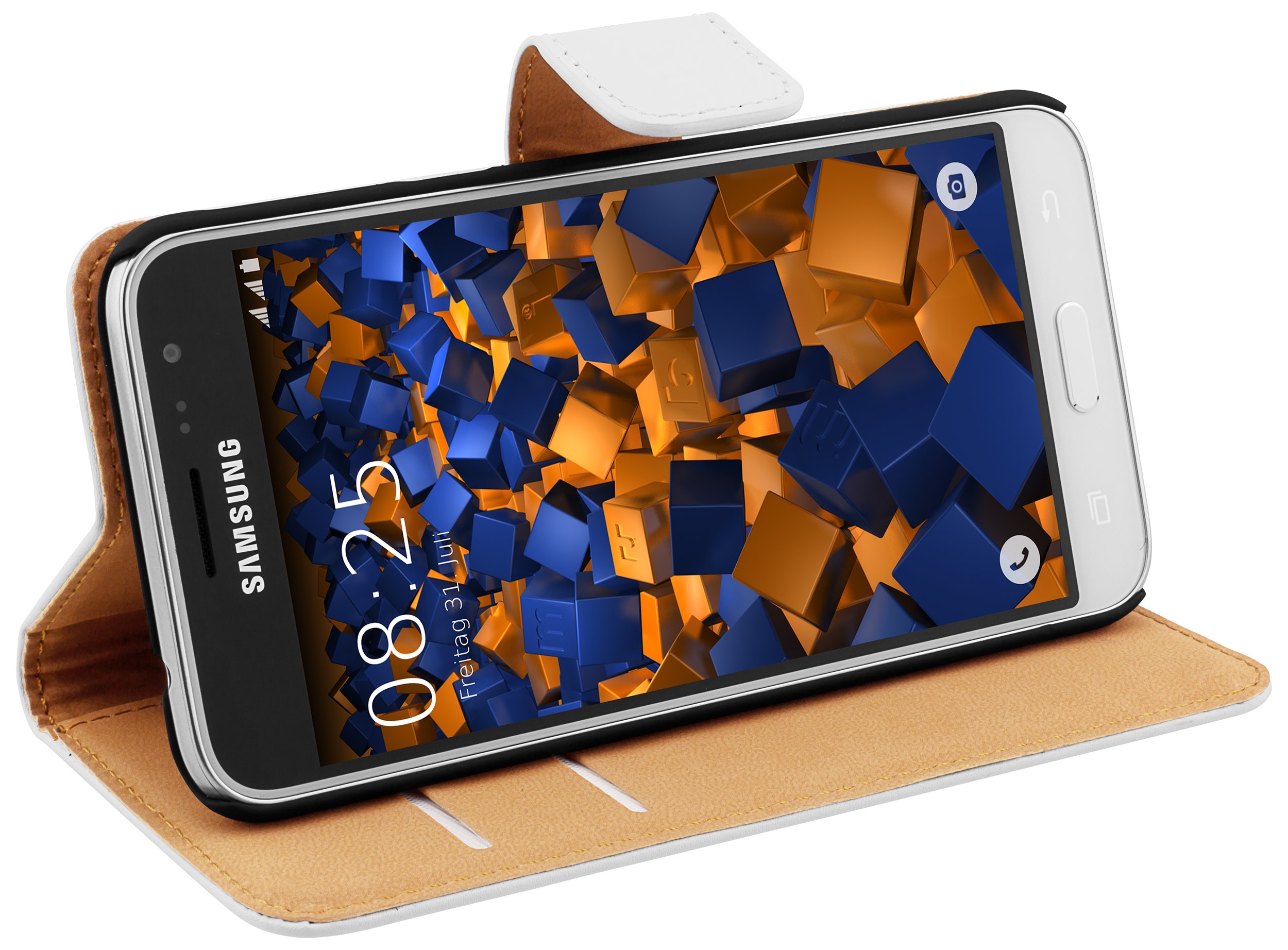 mumbi Tasche Bookstyle Case kompatibel mit Samsung Galaxy J3 2016 Hülle Handytasche Case Wallet, weiss
