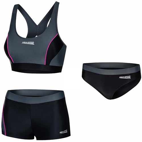 Aqua Speed Bikini Set + Bikinihose Damen | Zweiteiliger Damenbadeanzug | Bustier Bikinihose | Zweiteiler | Bademode Bikinis Frauen | Schwimmbikini | Gr. 40, 139 Black - Gray - Pink | Fiona