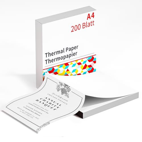 A4 Thermopapier, A4 Thermodrucker papier Kompatibel mit M08F COLORWING Odaro Itari Phomemo Portable Drucker und anderen A4 Format Thermodruckern - 200 Blatt Kontinuierliche Faltung