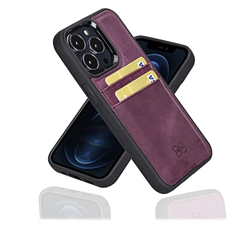BOULETTA iPhone 13 Pro Max Handyhülle mit Kartenhalter Leder Schutzhülle und Slim Case Kompatibel mit Magsafe 6,7 Zoll, Lila