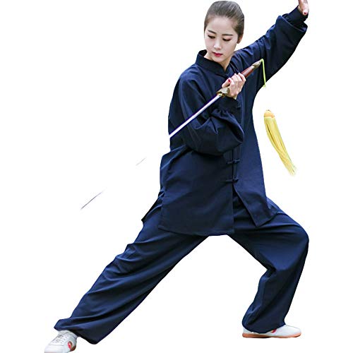 G-like Tai Chi Uniform Anzug - Traditionelle Kampfkunst Taiji Kung Fu Qigong Wushu Wing Chun Shaolin Training Klassische Kleidung Lange Ärmel für Männer Frauen - Baumwolle Leinen (Marineblau, XL)