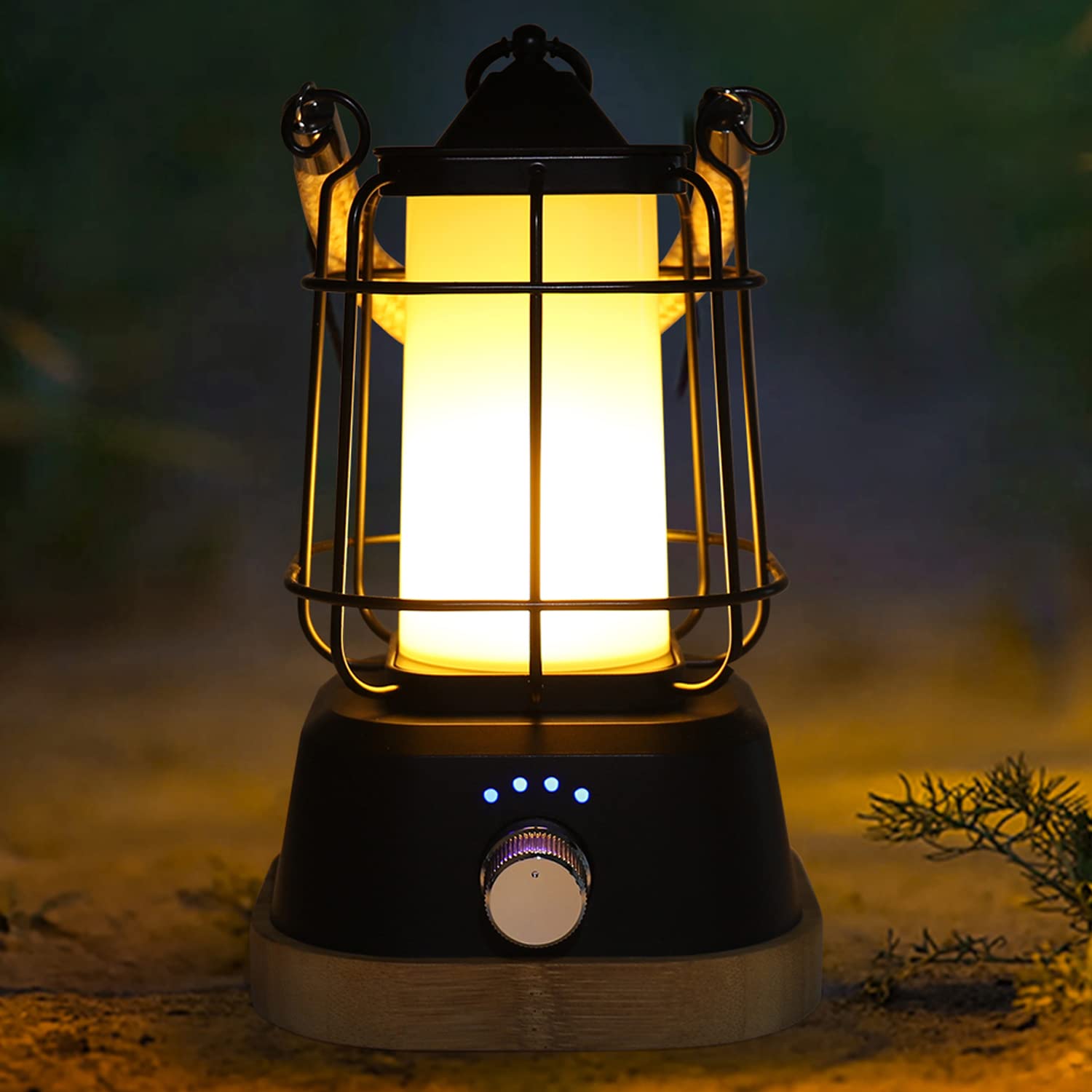 ZWOOS LED Campinglampe【400 lm, IP44, bis zu 80h Leuchtdauer 】stufenlos dimmbar, Farbtemperatur einstellbar, Drei Lichtfarben,wiederaufladbare USB Akku Outdoor Lampe mit Hanfseil und Bambussockel