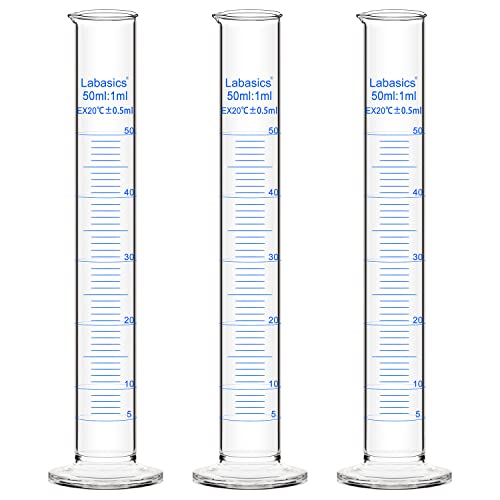 Labasics Messzylinder, 3er-Pack Borosilikat Glas 50 ml Dickwandiger Messzylinder Laborzylinder Lab Graduated Cylinder