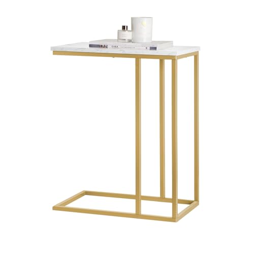 SoBuy FBT87-G Beistelltisch Sofatisch Kaffeetisch Laptoptisch Betttisch Pflegetisch mit goldenem Metallgestell BHT ca.: 48x61x30cm