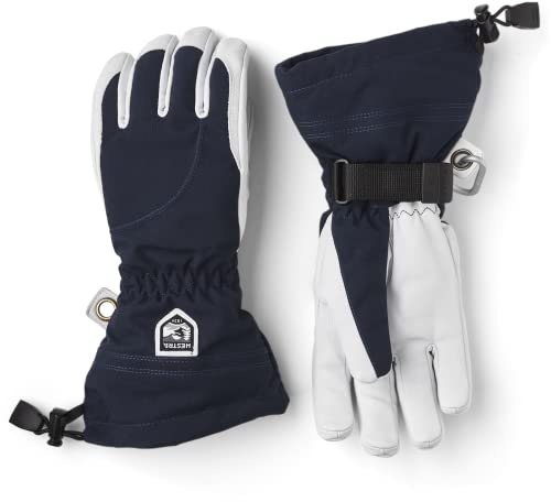 Hestra Heli Damen Ski-Handschuhe, extra warm, Leder, für den Winter, kaltes Wetter, Marineblau/Off-White, Größe 9