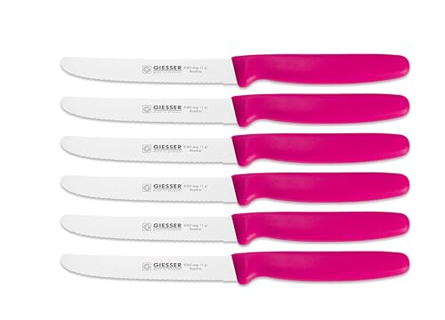 Giesser Messer 6er Set Brötchenmesser Tomatenmesser Küchenmesser 3mm Wellenschliff Klinge 11cm - Pink