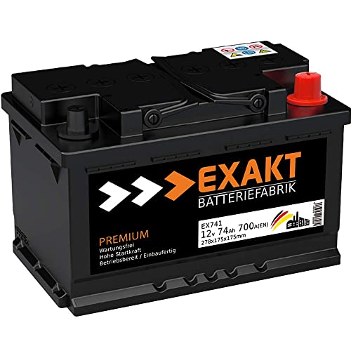 EXAKT Autobatterie 12V 74Ah Starterbatterie PKW KFZ Auto Batterie (74Ah)
