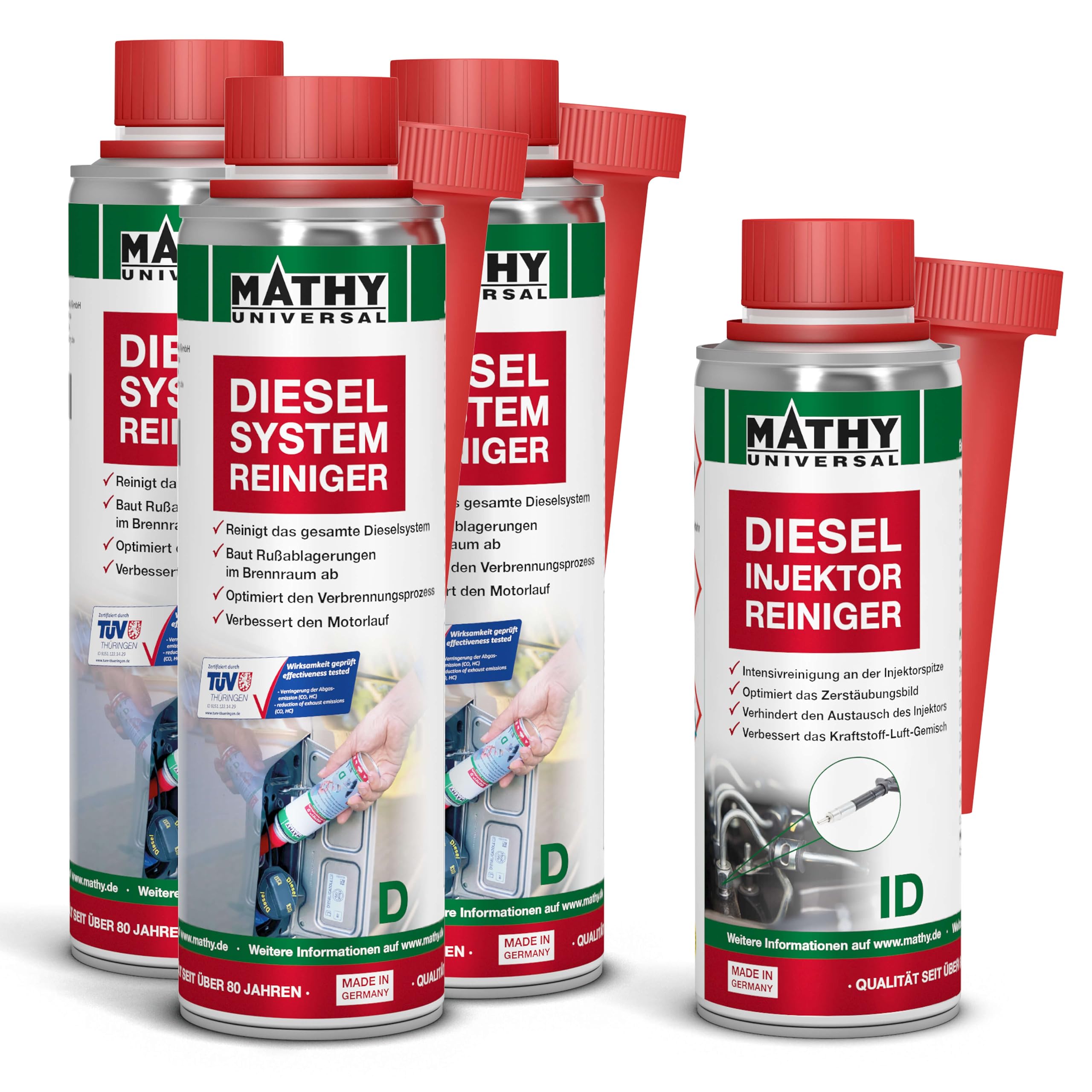 MATHY Diesel-Brennraum-Kur - Diesel Systemreiniger + Injektoren Reiniger Diesel - Bundle zur Reinigung von Einspritzdüsen & Brennraum - Diesel Additiv
