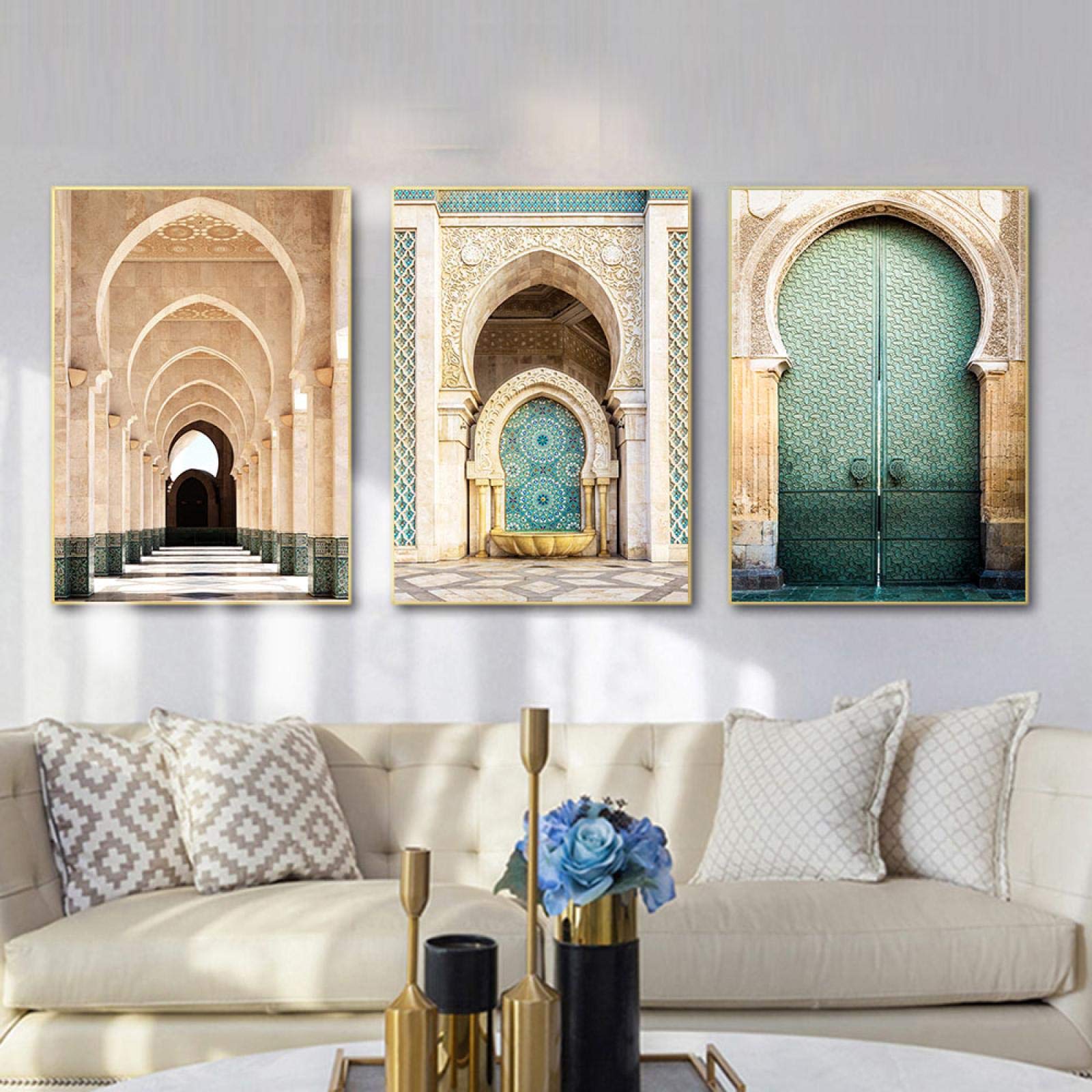 OKYQZ Marokkanischer Bogen Leinwand Poster Wandkunst Gemälde Bild Allah Muslim Wanddruck Moschee Poster Dekoration 11,8"x 19,6" (30x50cm) X3 Rahmenlos