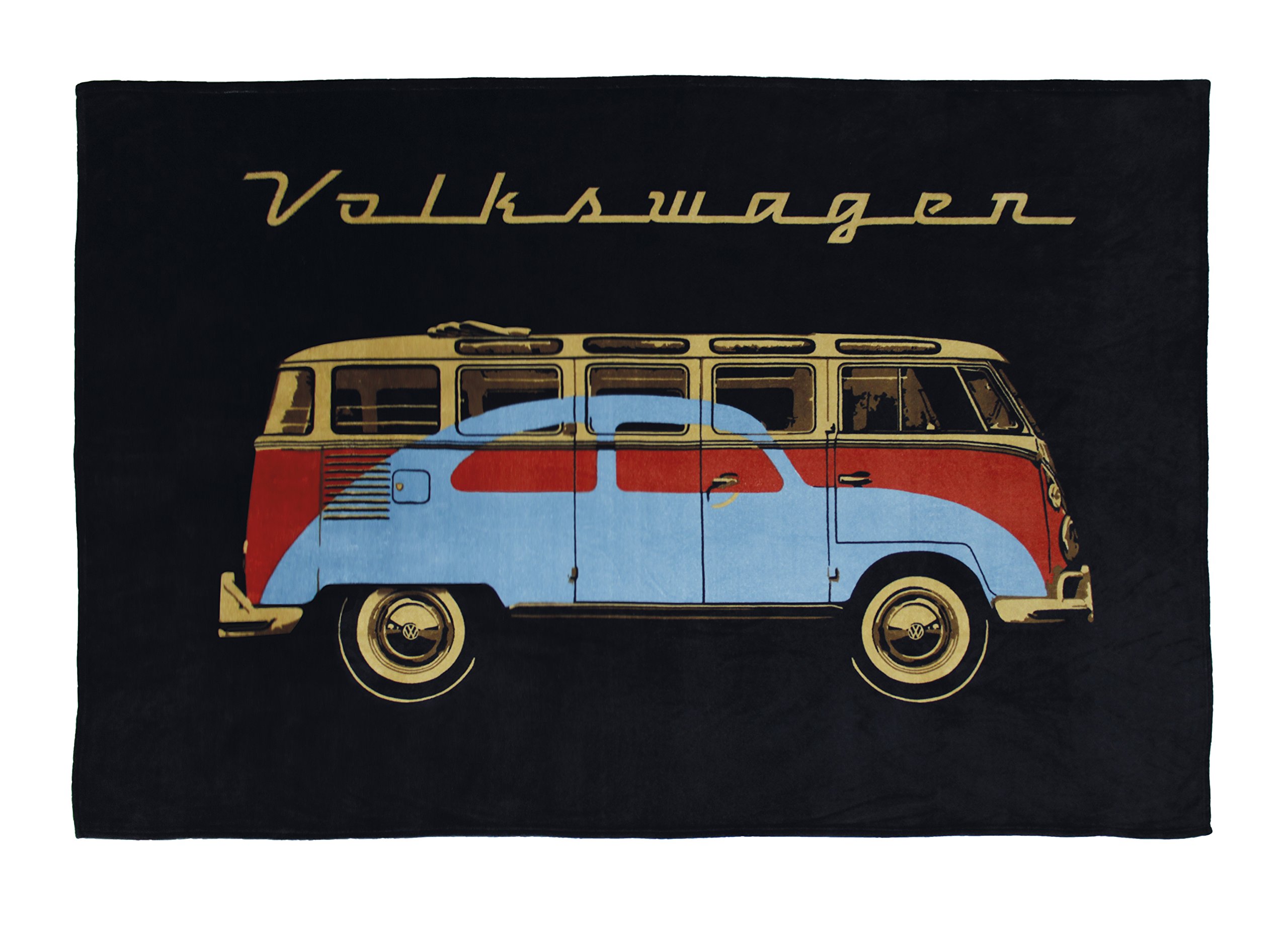BRISA VW Collection - Weiche Volkswagen Kuschel-Fleece-Schmuse-Decke im T1 Bulli Bus & Käfer Design (150x200cm/Schwarz)
