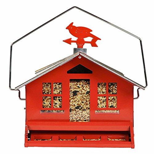 Perky-Pet Großes Vogelfutterhäuschen für Wildvögel, Squirrel-Be-Gone II / Aufhängen oder zur Stangenbefestigung im Garten /Füllkapazität 3,6 kg / Mod. 338 / Rot