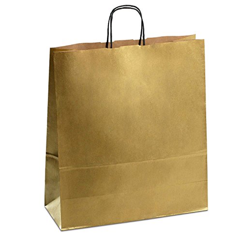 150 x Papiertaschen gold 40+16x45 cm | stabile Kraftpapiertüten farbig | Papiertüten Kordelhenkel | Papiertragetaschen Groß | HUTNER