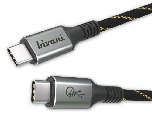bivani Premium USB4 Kabel - 1,2 Meter 40 Gbps / 8K / 100W PD USB-C zu USB-C Kabel - Thunderbolt 4 + Thunderbolt 3 kompatibel/USB C USB4 Gen 3 x 2 40 Gbit/s - Abwärtskompatibel - Elite-Series - 1,2M