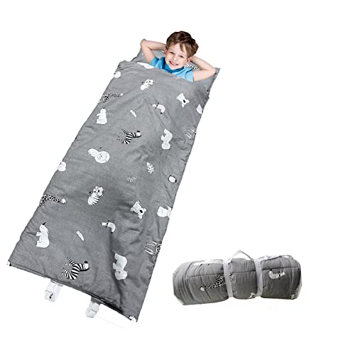 H.B.YE Schlafsack für Kinder, Schlafsack mit Reißverschluss, Kissen und Steppdecke, Sommer Coole Steppdecke Cartoon Tier (Grau)