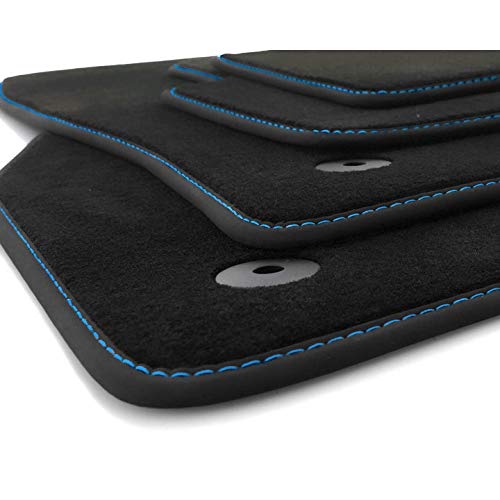 kh Teile Fußmatten Polo 6 AW (Blaue Ziernaht) Original Premium Qualität Velours Autoteppich 4-teilig Schwarz