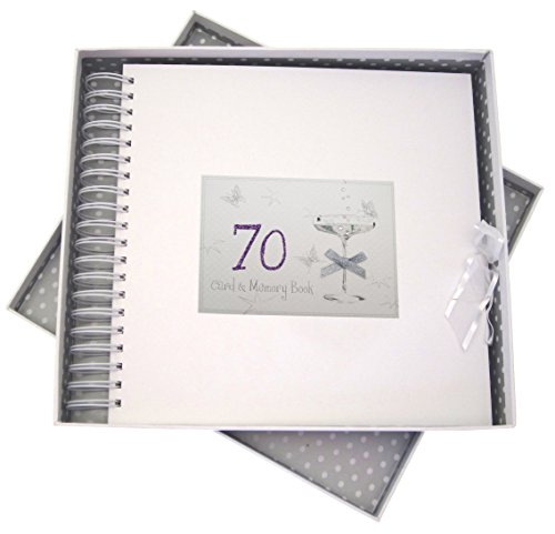 White Cotton Cards 70. Geburtstag, Karte & Erinnerungsbuch, Coupé Glas, Holz, 27 x 30 x 4 cm