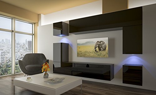 FURNITECH Wohnwand PRAG N5 Mediawand Möbel Wohnzimmer Schrankwand Wandschrank Led Beleuchtung (AN5-17B-HG20 1A (240cm), Möbel ohne LED)